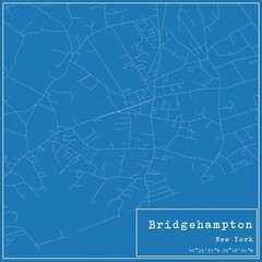 Blueprint US city map of Bridgehampton, New York.