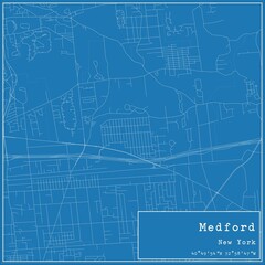 Blueprint US city map of Medford, New York.