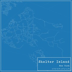 Blueprint US city map of Shelter Island, New York.