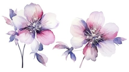 Fototapeta na wymiar Watercolor Macau Flowers Collection on Clean White Background. Generative AI