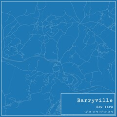Blueprint US city map of Barryville, New York.