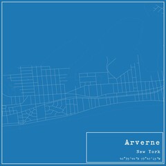 Blueprint US city map of Arverne, New York.
