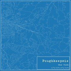 Blueprint US city map of Poughkeepsie, New York.