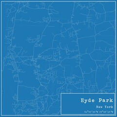 Blueprint US city map of Hyde Park, New York.