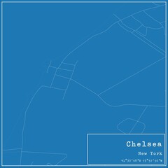 Blueprint US city map of Chelsea, New York.