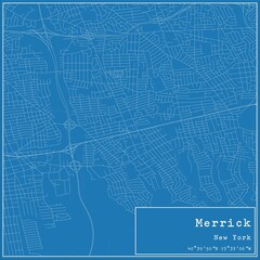 Blueprint US city map of Merrick, New York.