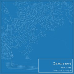 Blueprint US city map of Lawrence, New York.