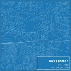 Blueprint US city map of Hauppauge, New York.