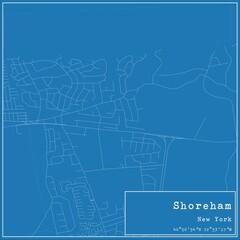 Blueprint US city map of Shoreham, New York.
