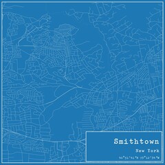 Blueprint US city map of Smithtown, New York.