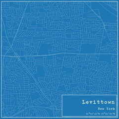 Blueprint US city map of Levittown, New York.