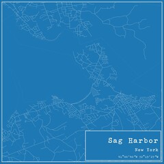 Blueprint US city map of Sag Harbor, New York.