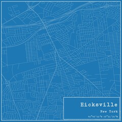 Blueprint US city map of Hicksville, New York.