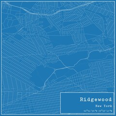 Blueprint US city map of Ridgewood, New York.