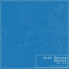 Blueprint US city map of Cold Spring Harbor, New York.