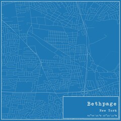 Blueprint US city map of Bethpage, New York.