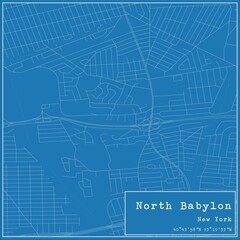 Blueprint US city map of North Babylon, New York.