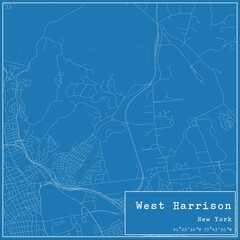 Blueprint US city map of West Harrison, New York.