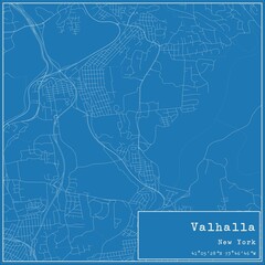Blueprint US city map of Valhalla, New York.