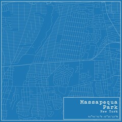 Blueprint US city map of Massapequa Park, New York.