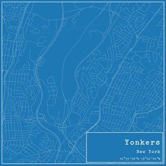 Blueprint US city map of Yonkers, New York.