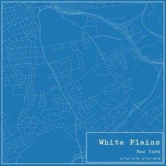 Blueprint US city map of White Plains, New York.