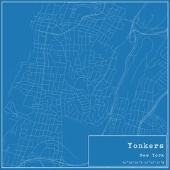Blueprint US city map of Yonkers, New York.