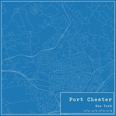 Blueprint US city map of Port Chester, New York.