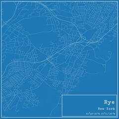 Blueprint US city map of Rye, New York.