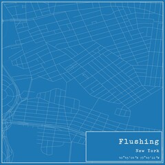 Blueprint US city map of Flushing, New York.