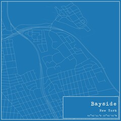 Blueprint US city map of Bayside, New York.