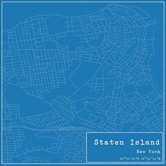Blueprint US city map of Staten Island, New York.