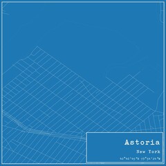 Blueprint US city map of Astoria, New York.