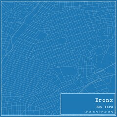 Blueprint US city map of Bronx, New York.