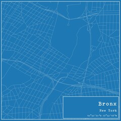 Blueprint US city map of Bronx, New York.