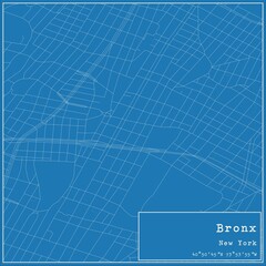 Blueprint US city map of Bronx, New York.
