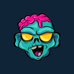 Cartoon zomby. Design for print, sticker, party decoration, logo, emblem, magazine prints or journal article, t-shirt design, poster. Vector illustration of Halloween cool monster 