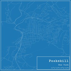 Blueprint US city map of Peekskill, New York.