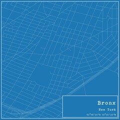 Blueprint US city map of Bronx, New York.