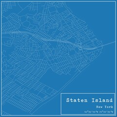 Blueprint US city map of Staten Island, New York.