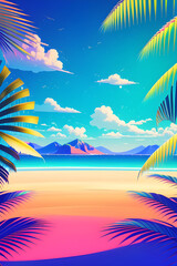 Beach with palm trees. Generative AI