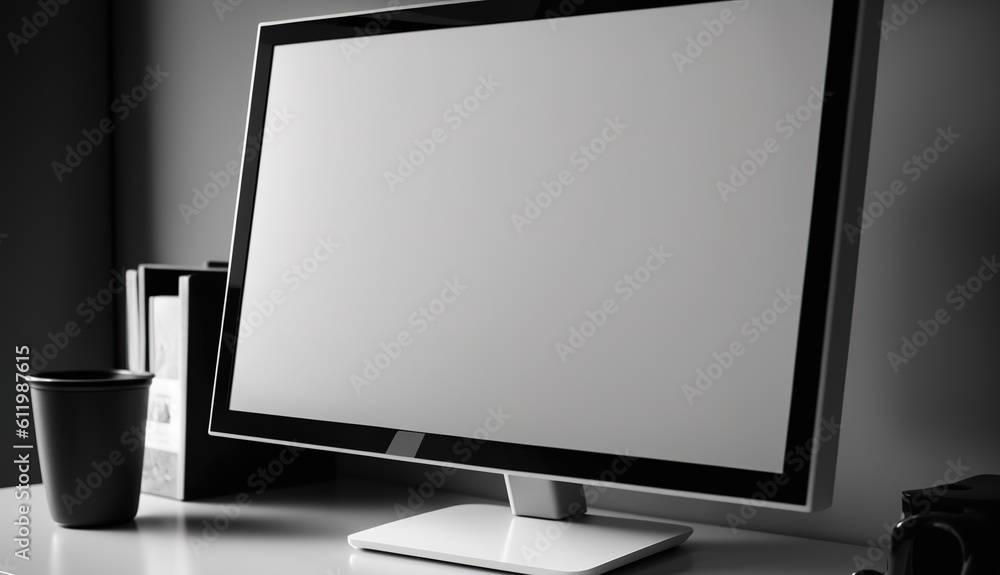 Aufkleber workplace computer with a white screen generative ai