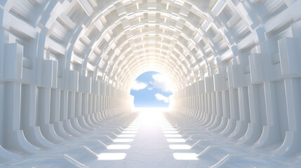 a bright white tunnel of heaven with fast perspective