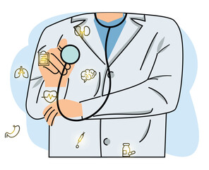 doctor and stethoscope touching medical virtual hologram icon