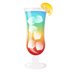 Rainbow summer alcohol cocktail isolated on white background.