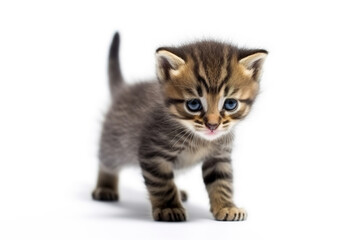 Cute tabby kitten isolated on white background. Striped kitty. Generative Ai.
