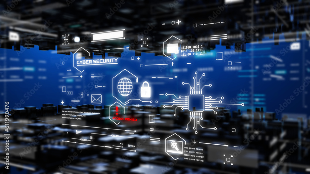 Poster Cyber security digital data security for business, computer, network illustration. Icon of privacy protection background.