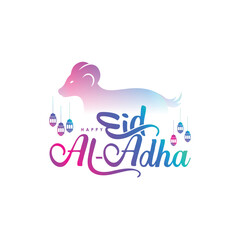 Cute sheep doodle cartoon with smile expression celebrate eid al adha