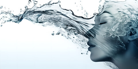  water flow effect from the side woman in wave Generative A