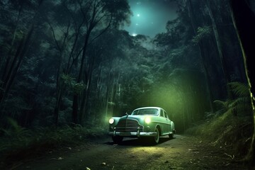 Obraz na płótnie Canvas Magical Forest Drive: A Dreamy Nighttime Journey, Generative AI.